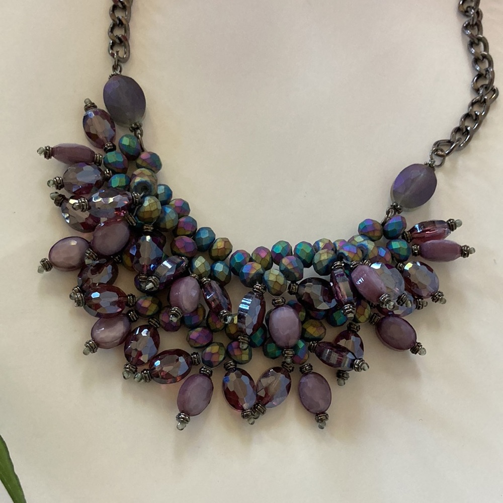 Purple Beaded Statement Necklace - Picture 5 of 10